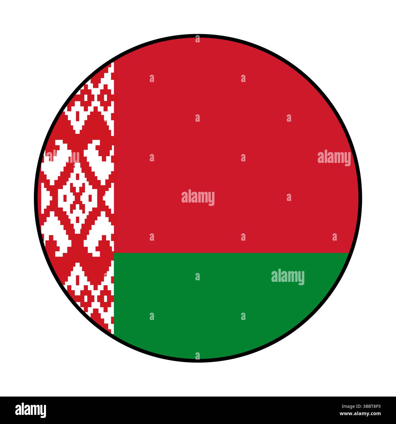 Flagge von Belarus. Schwarze Kante. Weißrussland Kreisflagge Logo Symbol Computer Vektor Illustration Design. Stock Vektor