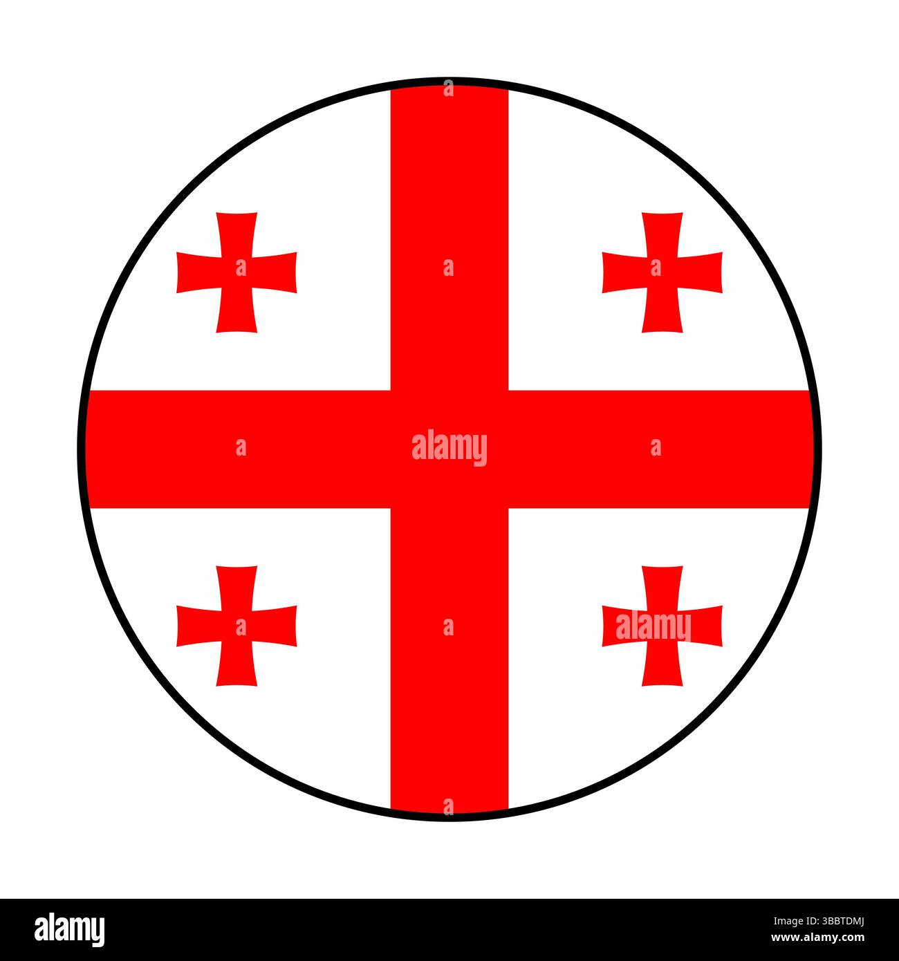 Flagge von Georgien. Schwarze Kante. Georgia Kreisflagge Logo Symbol Computer Vektor Illustration Design. Stock Vektor