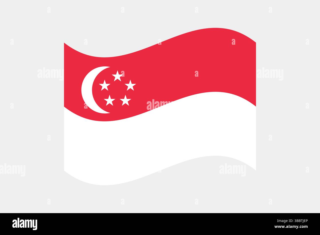 Flagge von Singapur. Singapur Flagge offizielle Farben und Proportion digitale Vektor Illustration. Wellige Flagge. Stock Vektor