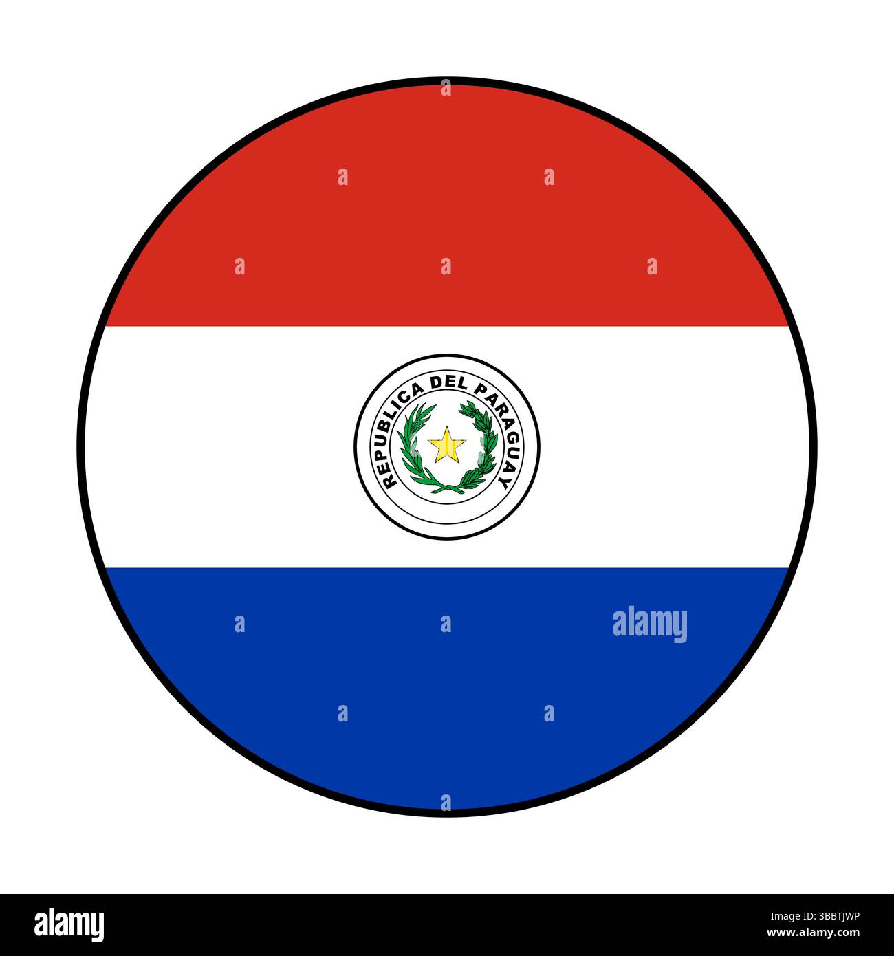 Flagge von Paraguay. Schwarze Kante. Paraguay Kreisflagge Logo Symbol Computer Vektor Illustration Design. Stock Vektor