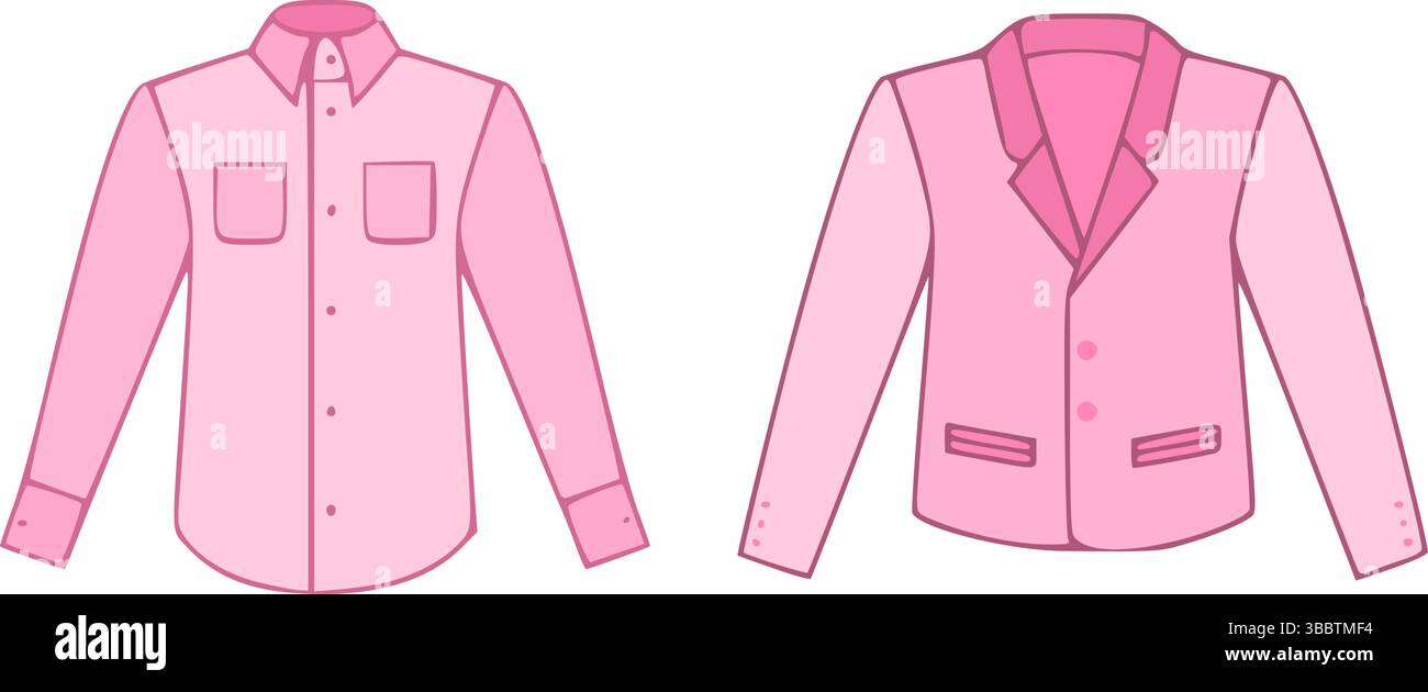 Modisches Cartoon-Kleid für Herren mit Hemden und Jacken in rosa Motiven Stock Vektor