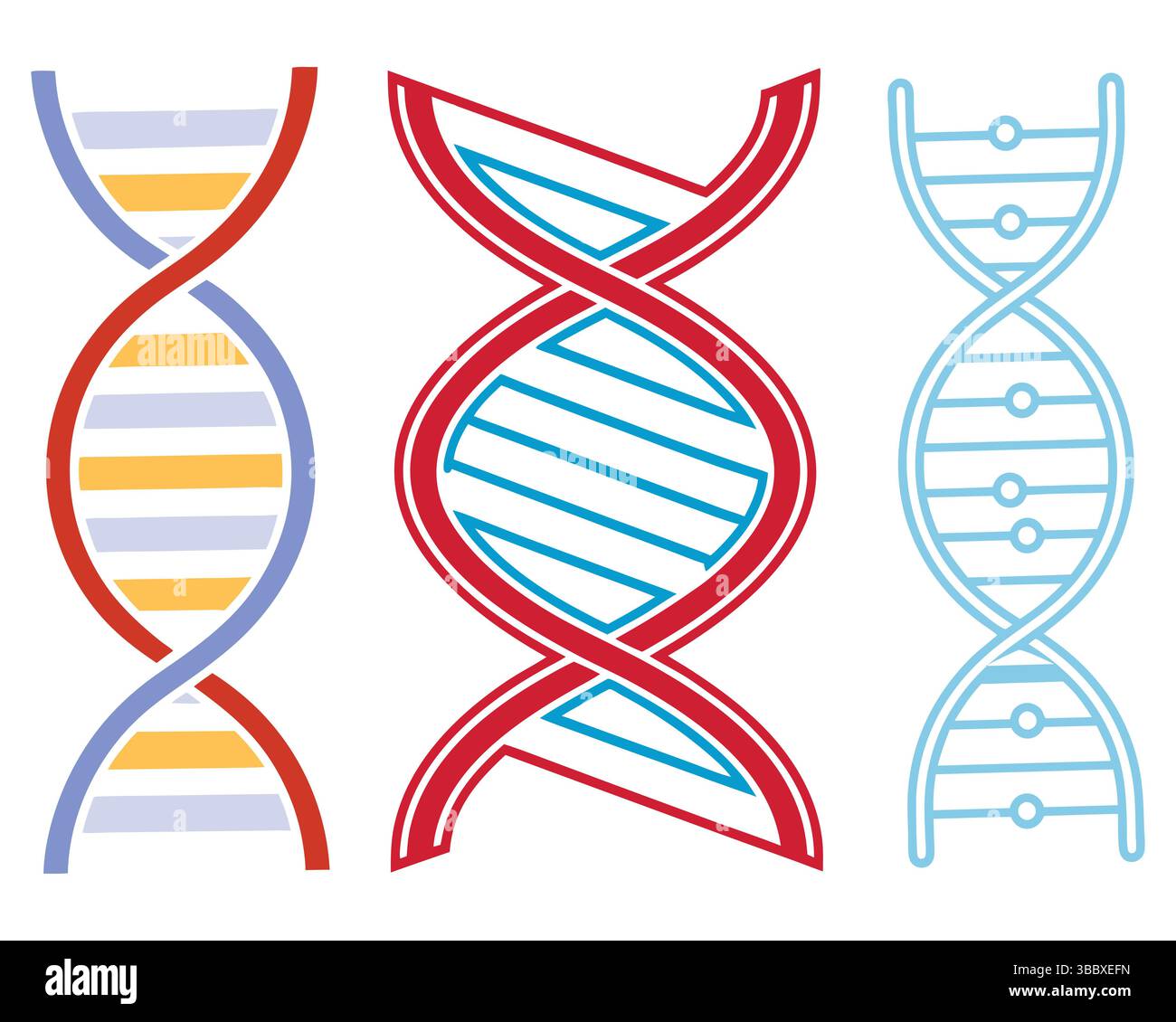 Sammlung von bunten DNA-Strang-Symbolen, Wissenschafts- und Biologiesymbolen. Stock Vektor