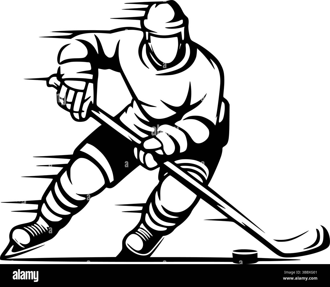 Dynamische Eishockeyspieler-Silhouette in Bewegung – Schwarz-weiß-Vektor-Illustration Stock Vektor