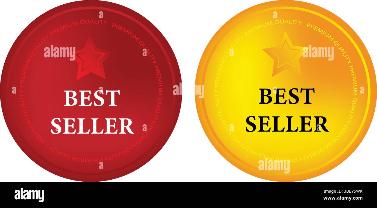 Rote und gelbe Bestseller-Abzeichen mit rundem Hochglanz-Design Stock Vektor