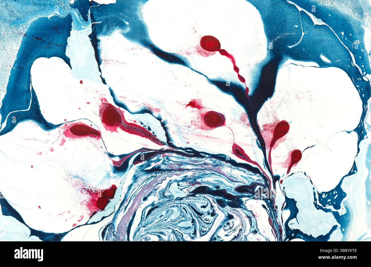 Abstrakter Hintergrund von Marmorpapier in vorwiegend blauen Farben Stockfoto