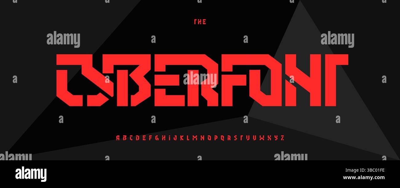 Cyber Angular Font, Modular Geometric Alphabet evoziert Robotic Digital Architecture und Gaming oder Sport UI. Ideal für Spiellogo und Headline. Vektor Stock Vektor