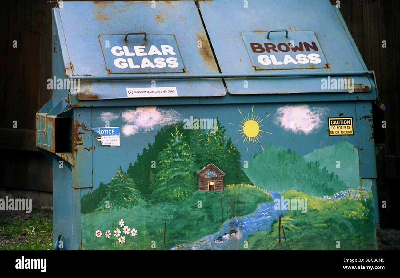 Recyclingbehälter in Kalifornien, USA, ca. 1992 Stockfoto