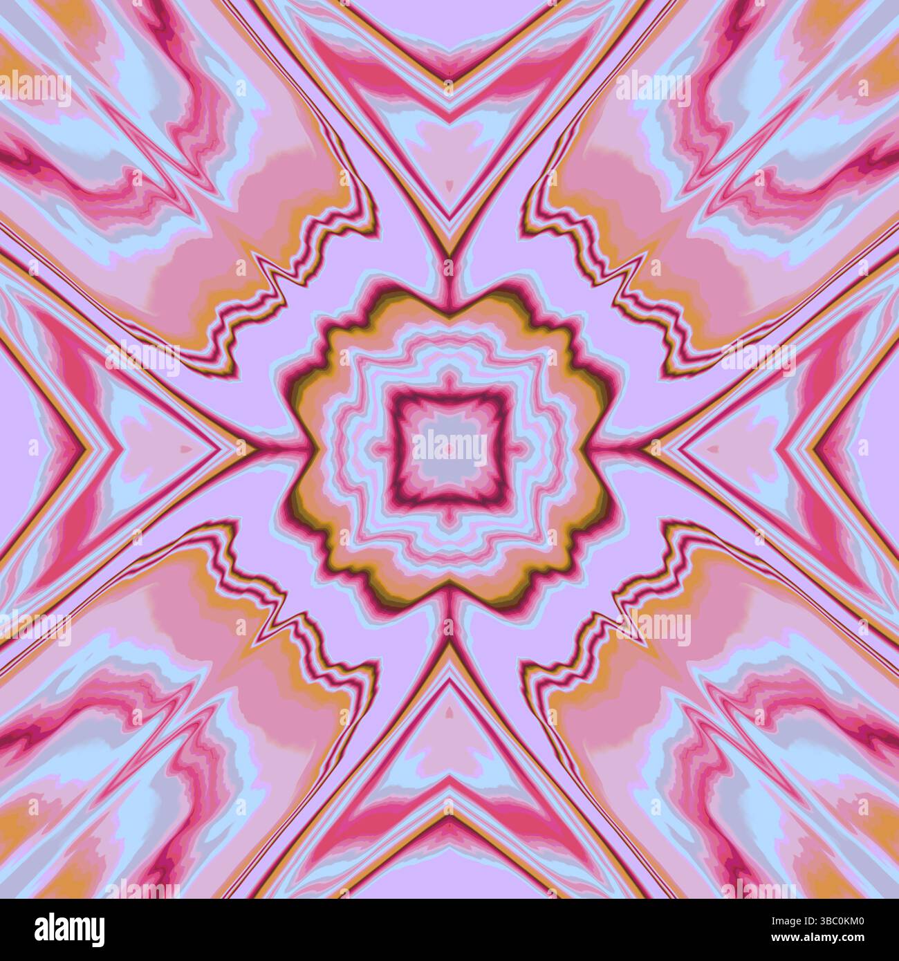 Marmor-Muster in Pastellrosa und Himmelblau – spirituelle abstrakte Mandala-ähnliche Textur für elegante und skurrile Designs Stockfoto