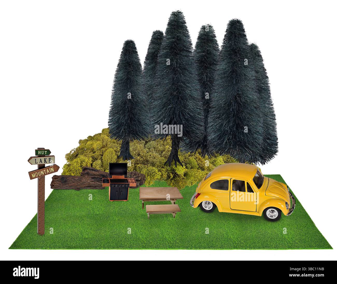 Picknick in der Wildnis entlang des Grases mit dem Auto Stockfoto