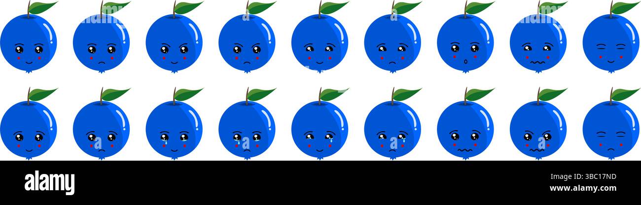 Süßes Obst- und Gemüseemoji-Set mit Stock Vektor