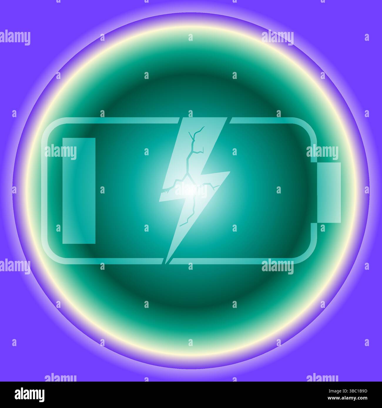 Abstraktes Akkusymbol auf dem grünen und violetten Gradientenkreis Stock Vektor