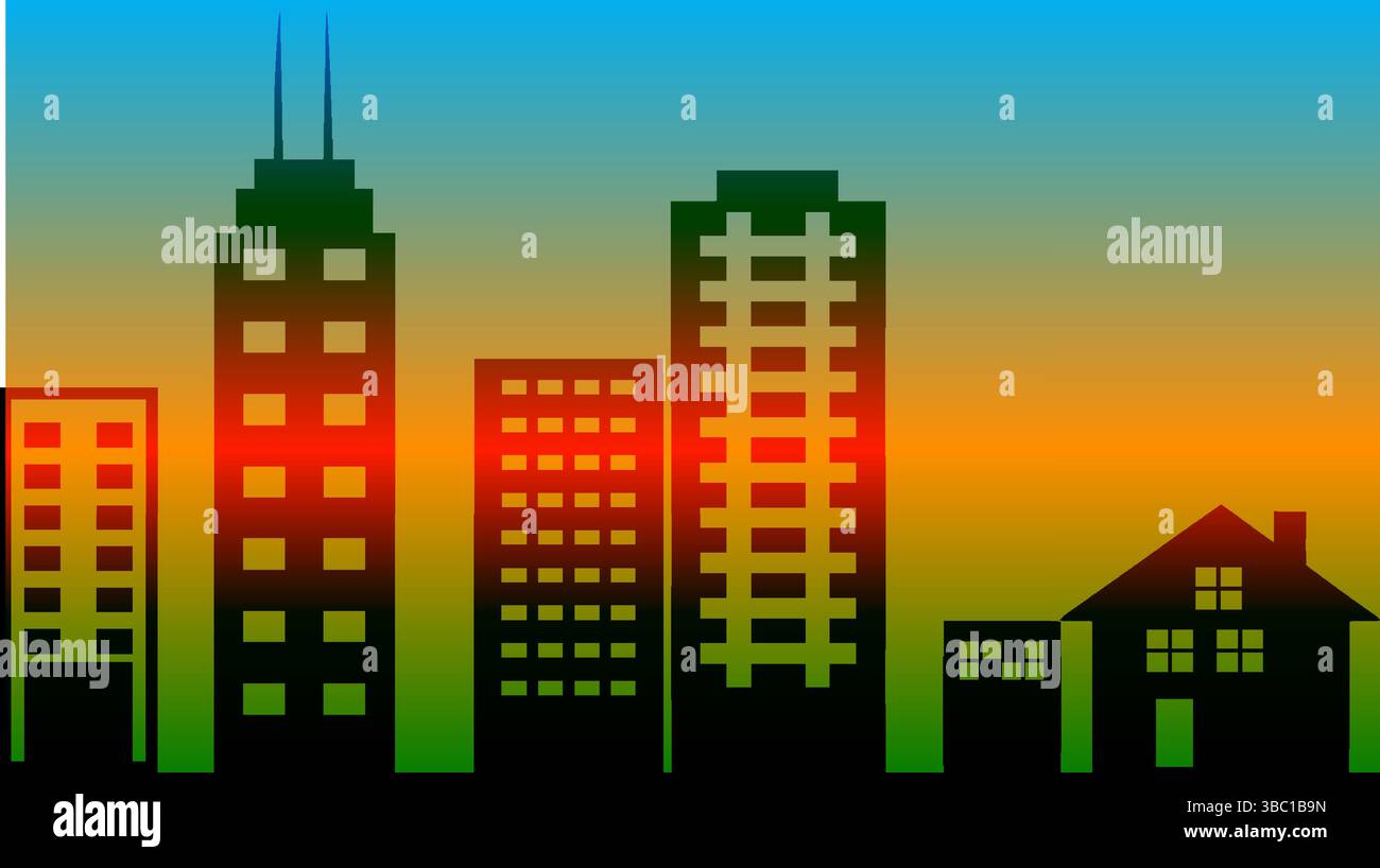 Stadtbild Sonnenuntergang Silhouette Hintergrundbild | Urbane Skyline Hintergrund Stock Vektor