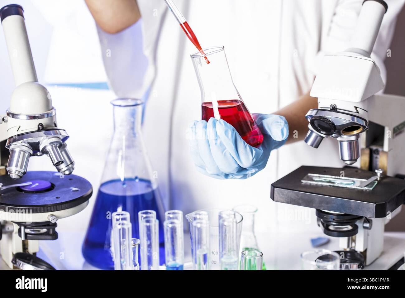 Wissenschaftler zeigt eine Diffusion in der Petrischale Stockfoto