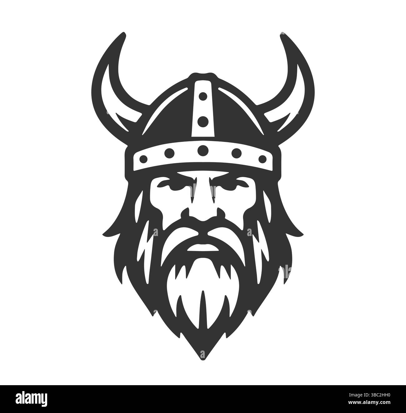 Nordic viking Logo. Vorlage für Symbol des nordischen Kriegers. Hornhelm-Symbol für Barbaren. Emblem Norseman Odin. Vektorabbildungsbild. Isoliert auf Wi Stock Vektor