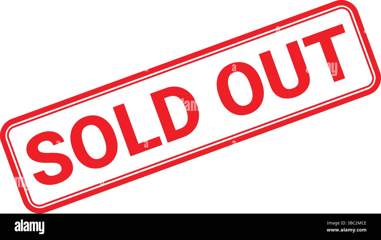 Rotes ausverkauftes Stempelsymbol in rechteckiger Form, diagonal geneigt, zur Kennzeichnung des Lagerstatus oder der Produktverfügbarkeit Stock Vektor