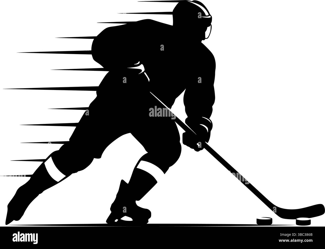 Dynamische Eishockeyspieler-Silhouette in Bewegung – Schwarz-weiß-Vektor-Illustration Stock Vektor