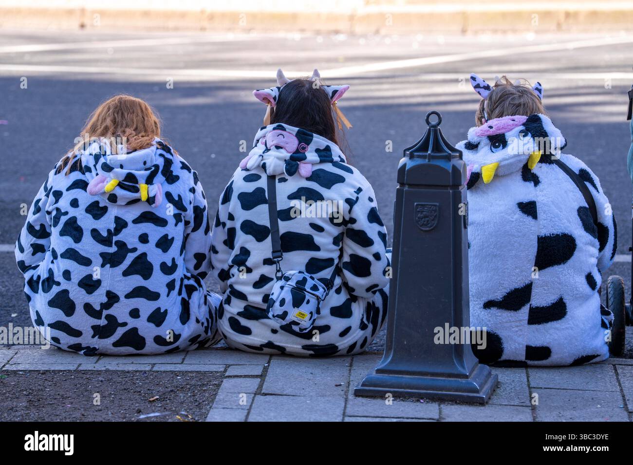 Rosenmontagsparade in Düsseldorf, Leute in schicken Kleidern beim Straßenkarneval in Nordrhein-Westfalen Stockfoto Rosenmontagsparade in Düsseldorf, Leute in schicken Kleidern beim Straßenkarneval in Nordrhein-Westfalen Stockfoto