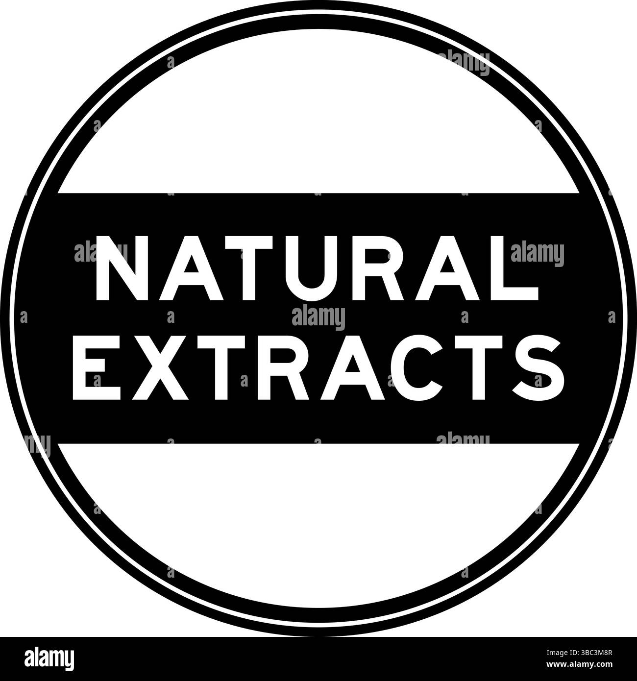 Schwarzer, runder Siegelaufkleber in Wort-natürlichen Extrakten auf weißem Hintergrund Stock Vektor