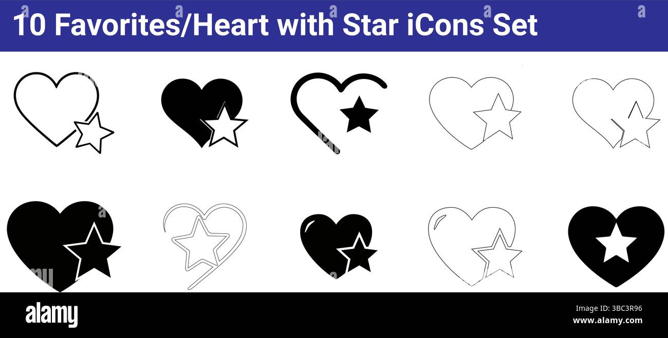 10 Favoriten/Herz mit Sternensymbolen: Einfach Stock Vektor