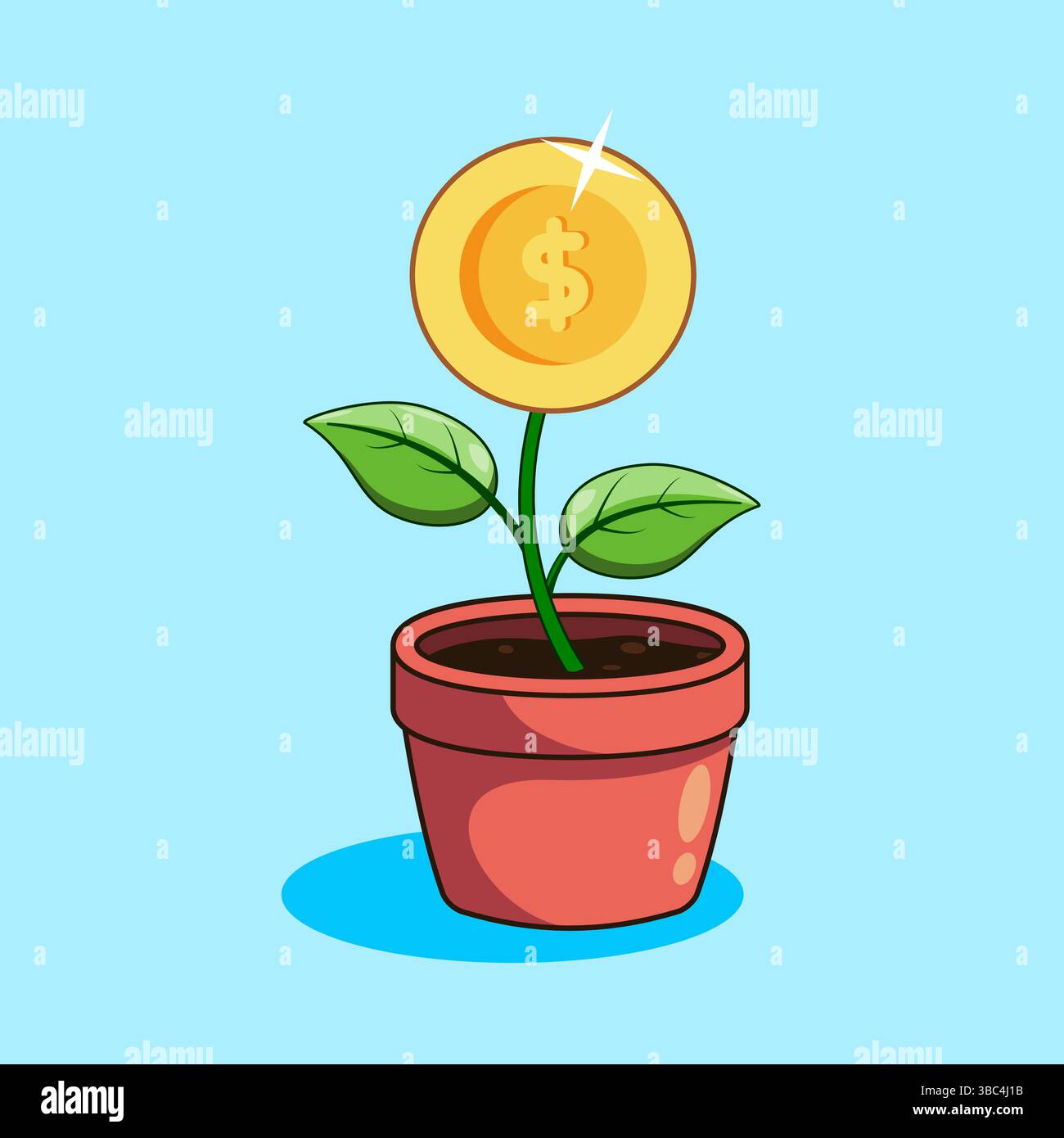 Money Plant wächst in einem Topf, der das Finanzwachstum repräsentiert Vektor Illustration Cartoon Design Stock Vektor