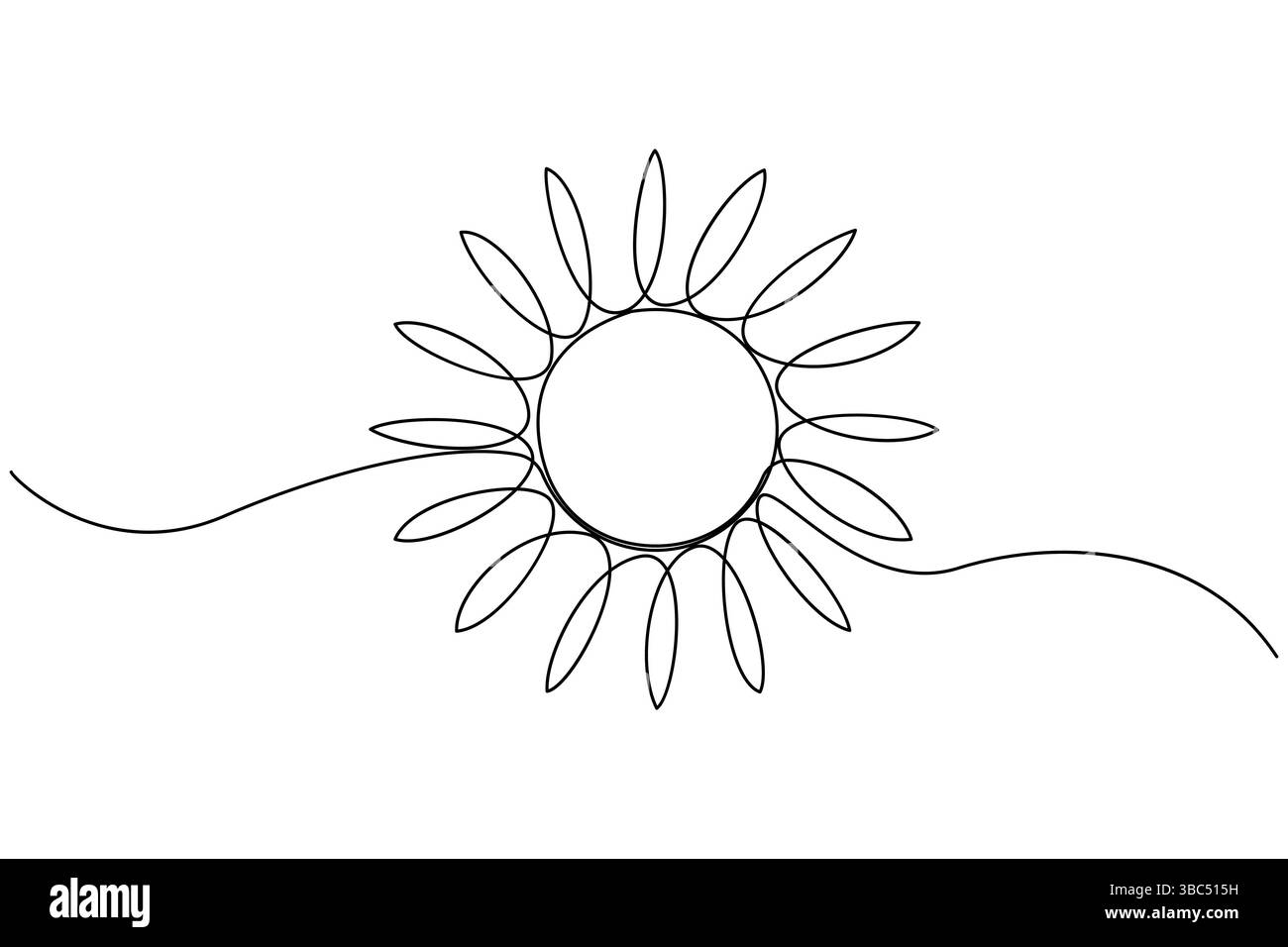 Durchgehende einzeilige Zeichnung Sonne Kunst Sommer Sonne Kontur Linie Zeichen Linie Kunst Illustration Stock Vektor