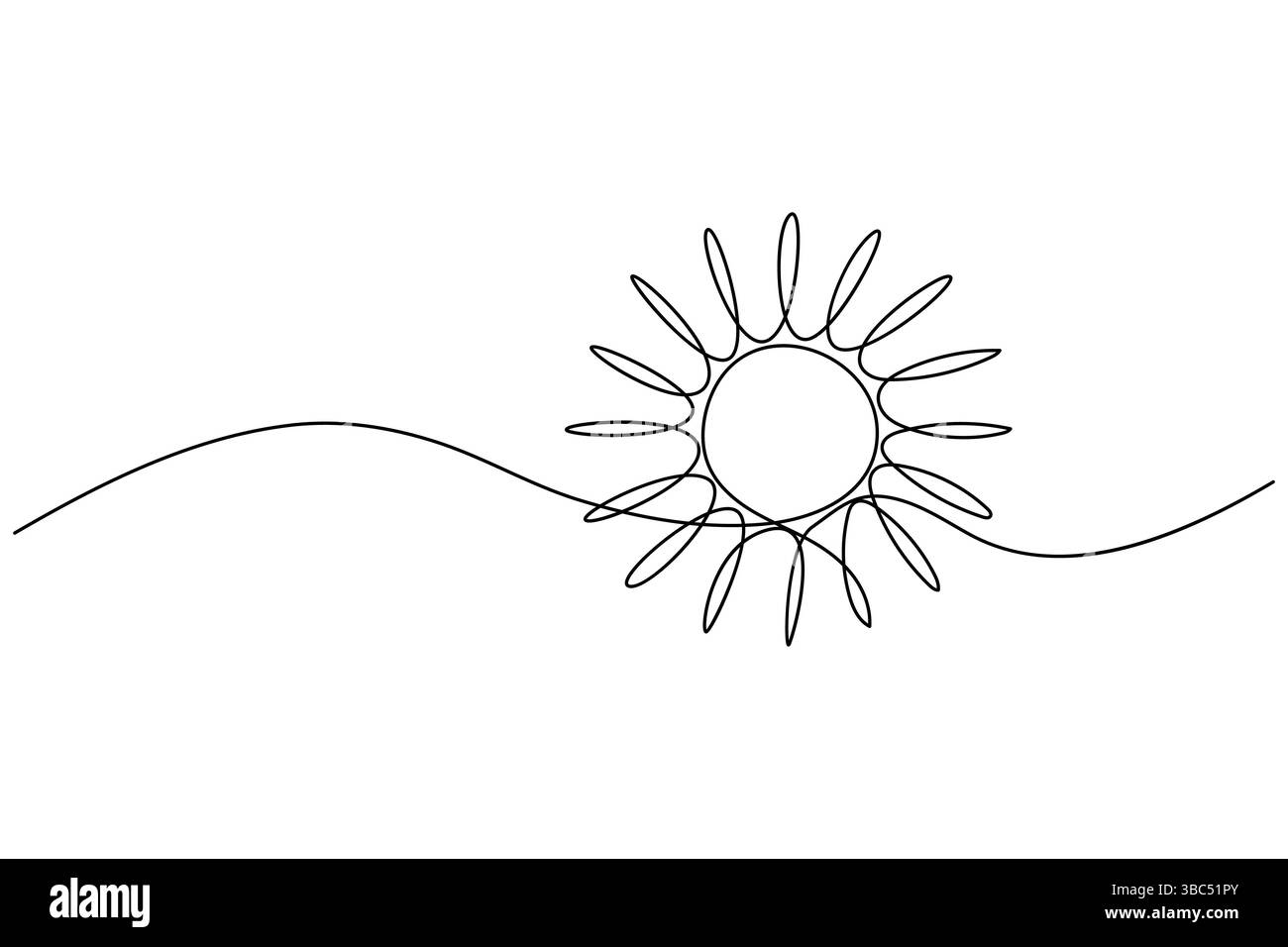 Durchgehende einzeilige Zeichnung Sonne Kunst Sommer Sonne Kontur Linie Zeichen Linie Kunst Illustration Stock Vektor