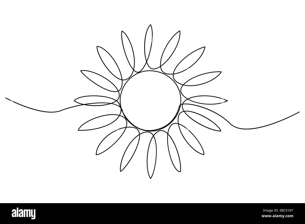 Durchgehende einzeilige Zeichnung Sonne Kunst Sommer Sonne Kontur Linie Zeichen Linie Kunst Illustration Stock Vektor