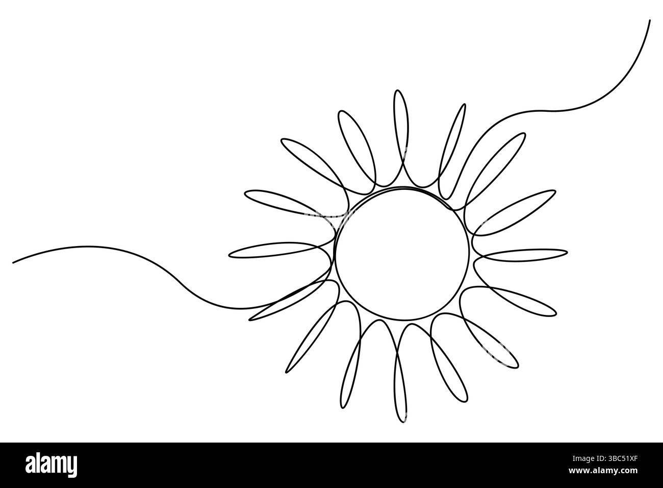 Durchgehende einzeilige Zeichnung Sonne Kunst Sommer Sonne Kontur Linie Zeichen Linie Kunst Illustration Stock Vektor