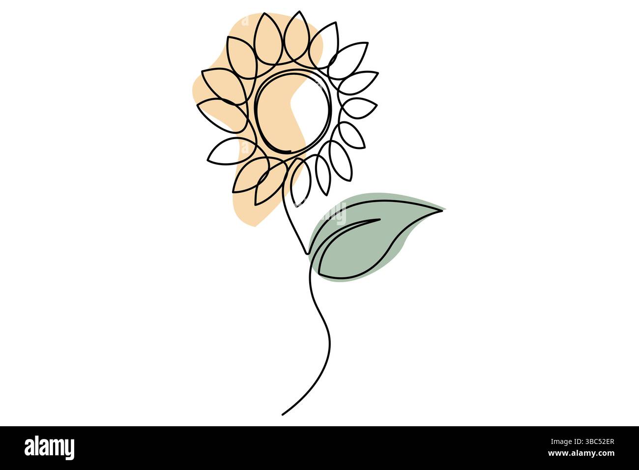 Setzt die einzeilige Zeichnung einer Sonnenblumen- und Blattvektorillustration fort Stock Vektor