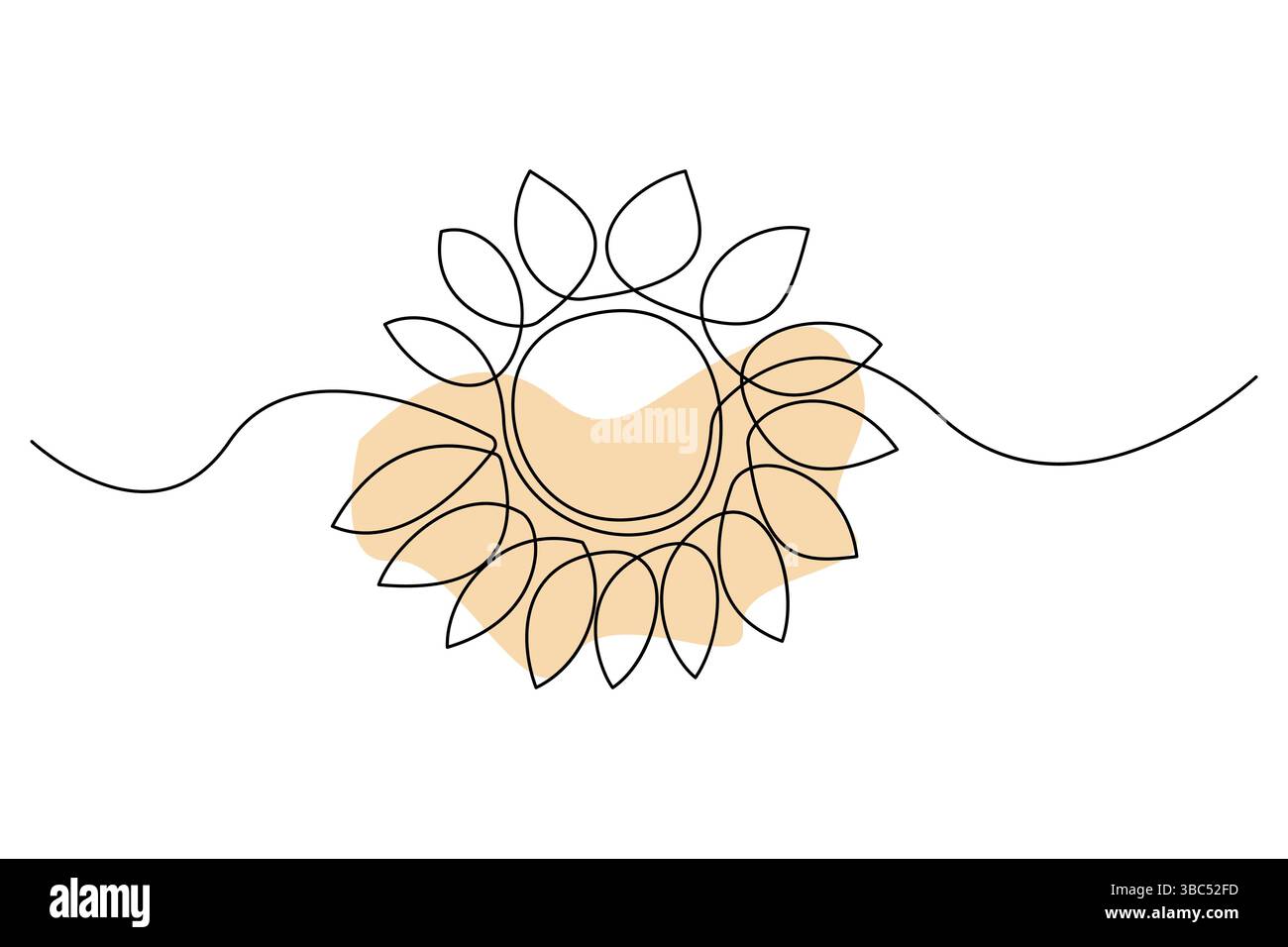 Setzt die einzeilige Zeichnung einer Sonnenblumen- und Blattvektorillustration fort Stock Vektor