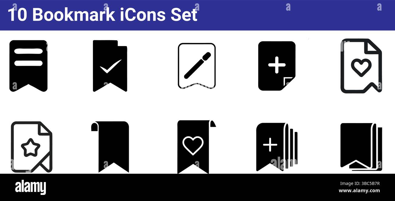 10 Lesezeichen-Symbole: Einfache Vektorgrafiken Stock Vektor