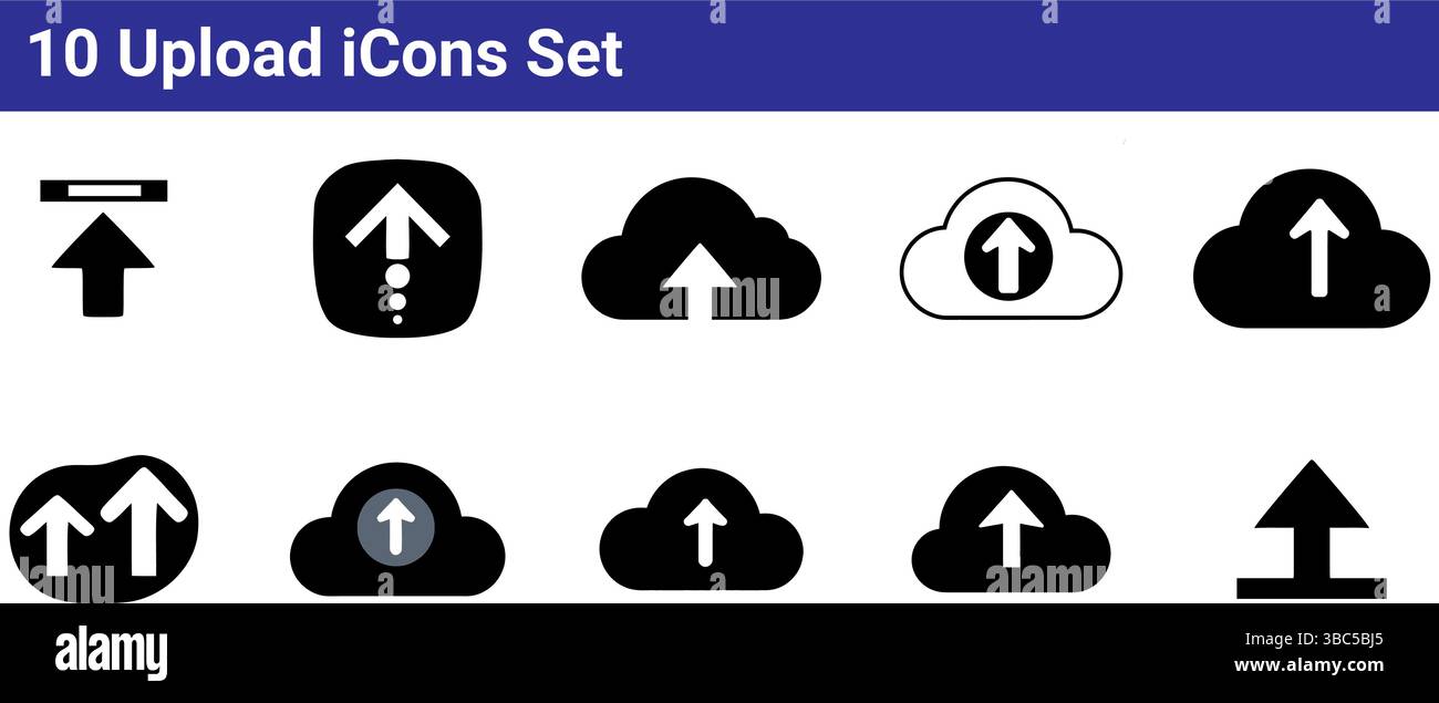 10 Symbolsatz Hochladen: Einfache Vektorgrafiken Stock Vektor