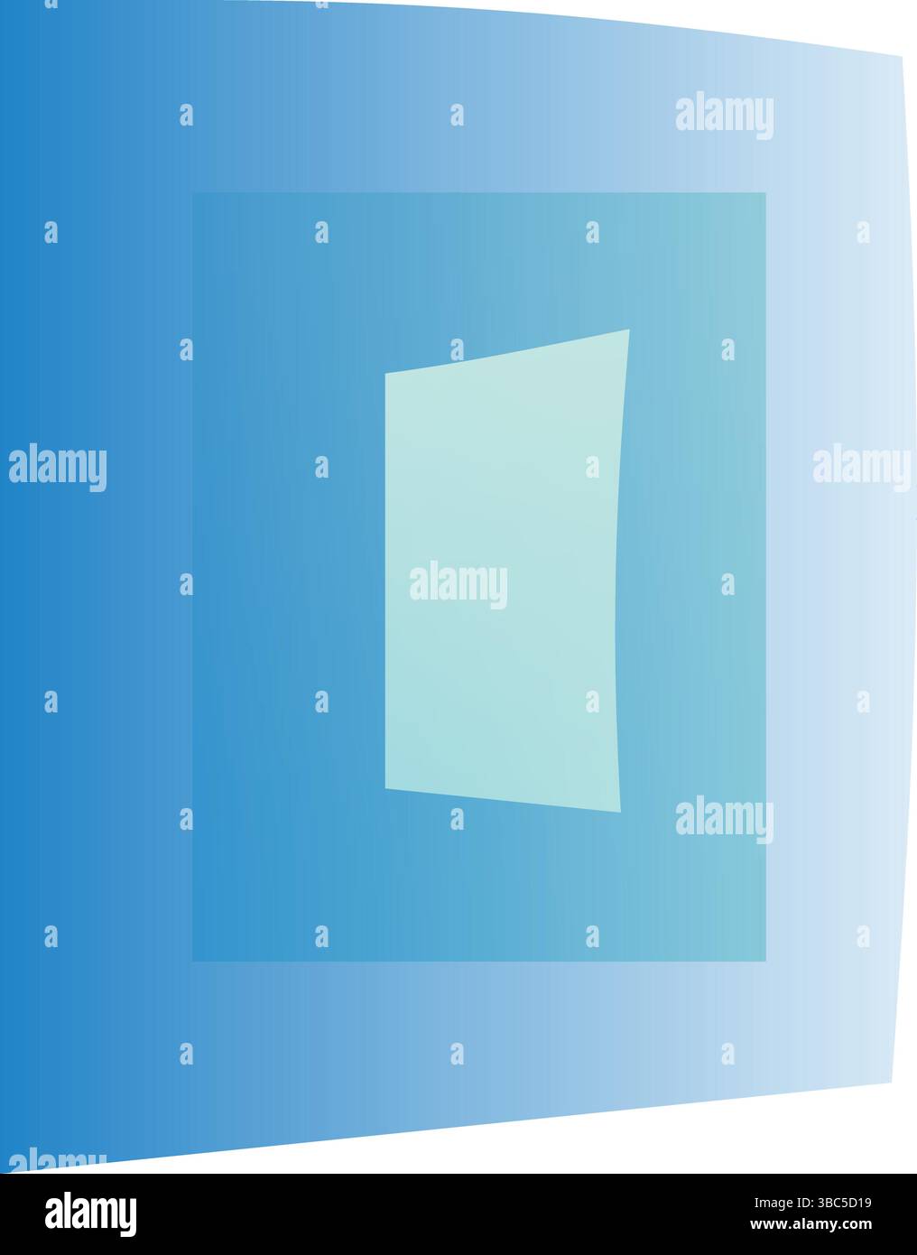 Blaues abstraktes Fenster, moderner geometrischer Vektor mit gekrümmtem Farbverlauf und rotierender Innenform, realistischer Bewegungseffekt auf weißem Hintergrund Stock Vektor
