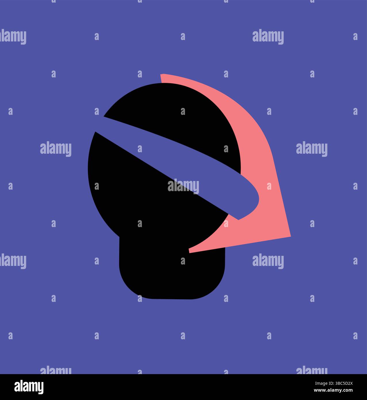 Kopf-Symbol, moderner geometrischer Vektor mit rotierendem rosa Pfeil und dynamischem blauen Streifen, realistisches Bewegungsdesign auf lebendigem lila quadratischem Hintergrund Stock Vektor