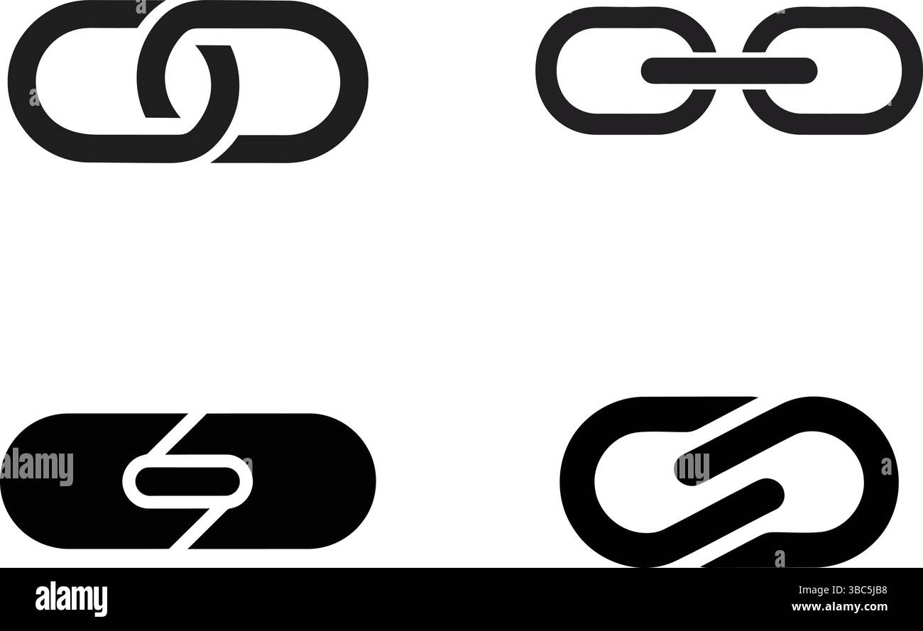 Vier einfache Schwarzweiß-Link-Symbole: Vektorgrafiken Stock Vektor