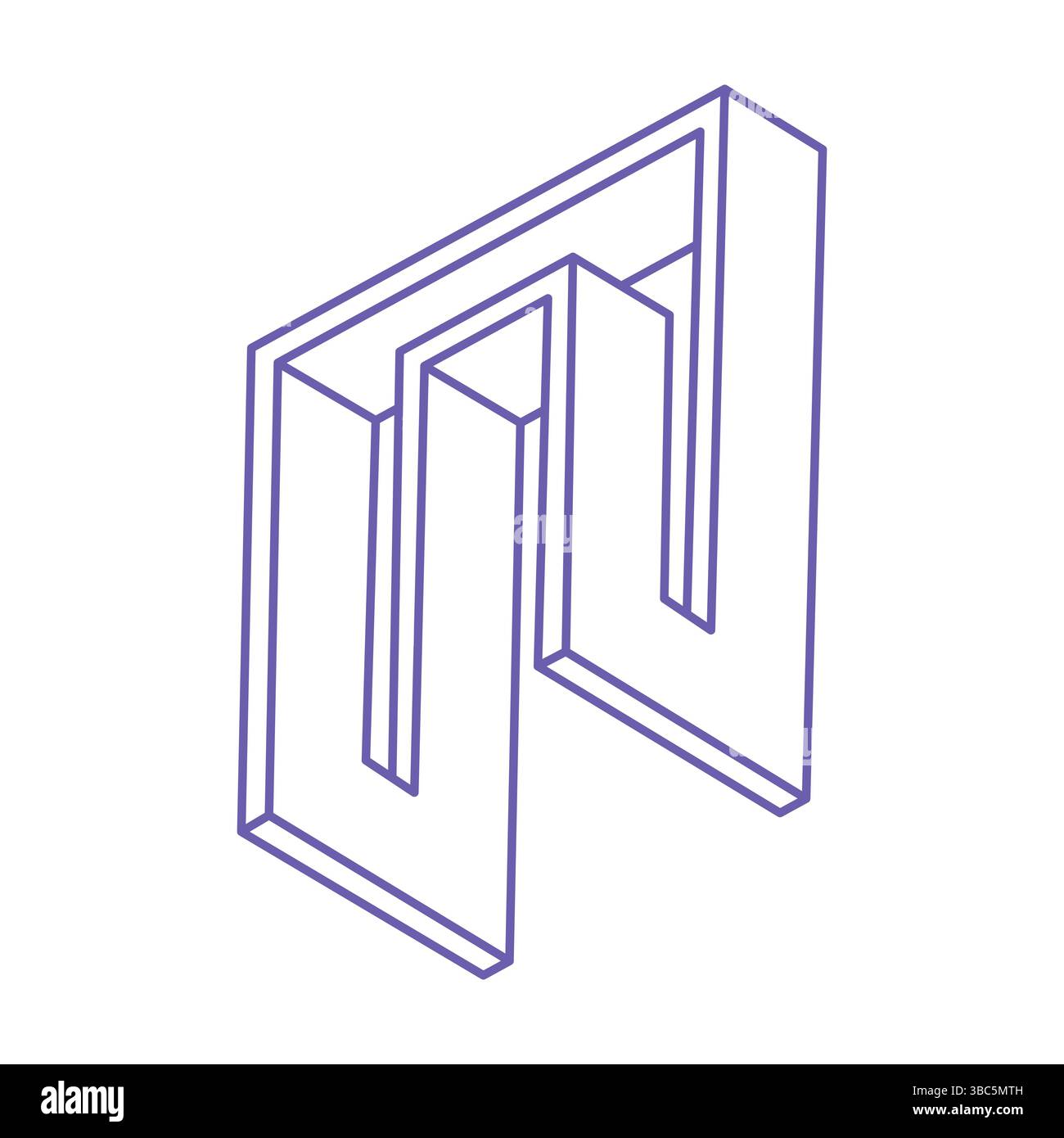 Unmögliche Formen in trendiger 2022 sehr Peri Farbe. Optisches Illusionslogo. Sakrale Geometriefiguren. Abstrakte ewige geometrische Objekte. Optische Kunst Stock Vektor