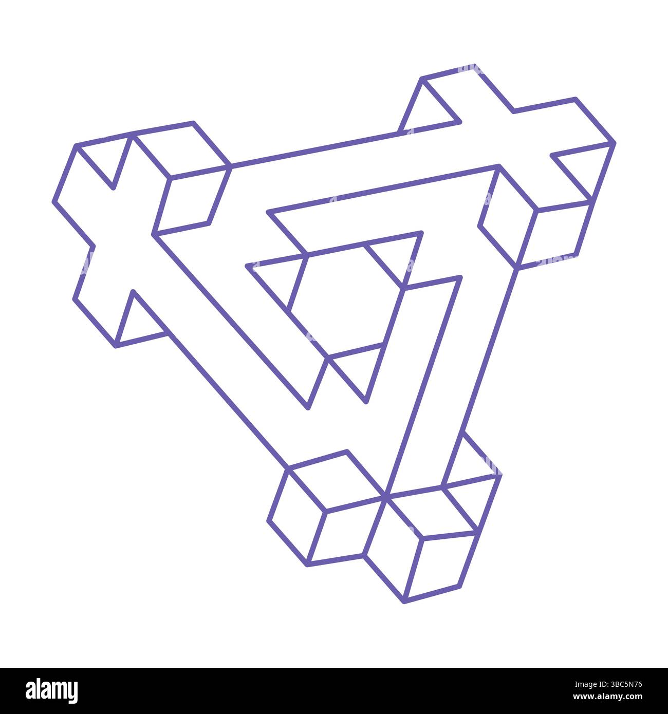 Unmögliche Formen. Optische Illusion Tattoo. Abstraktes ewiges geometrisches Objekt. Unmögliches endliches Umrissdreieck. Escher-STYLE. Unmögliche Geometrie Stock Vektor
