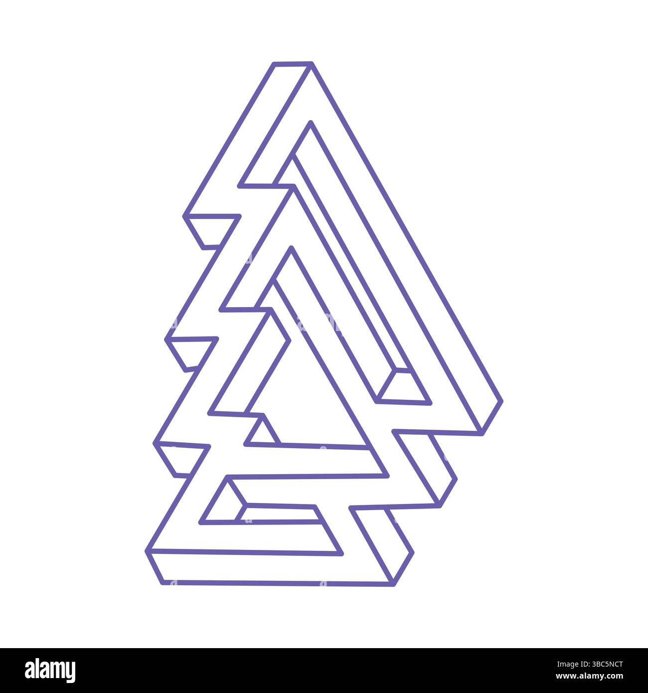 Optische Illusion Tattoo. Unmöglicher Formenvektor. Optisches Kunstobjekt in trendiger 2022 Very Peri Farbe. Geometrische Figuren. Stock Vektor