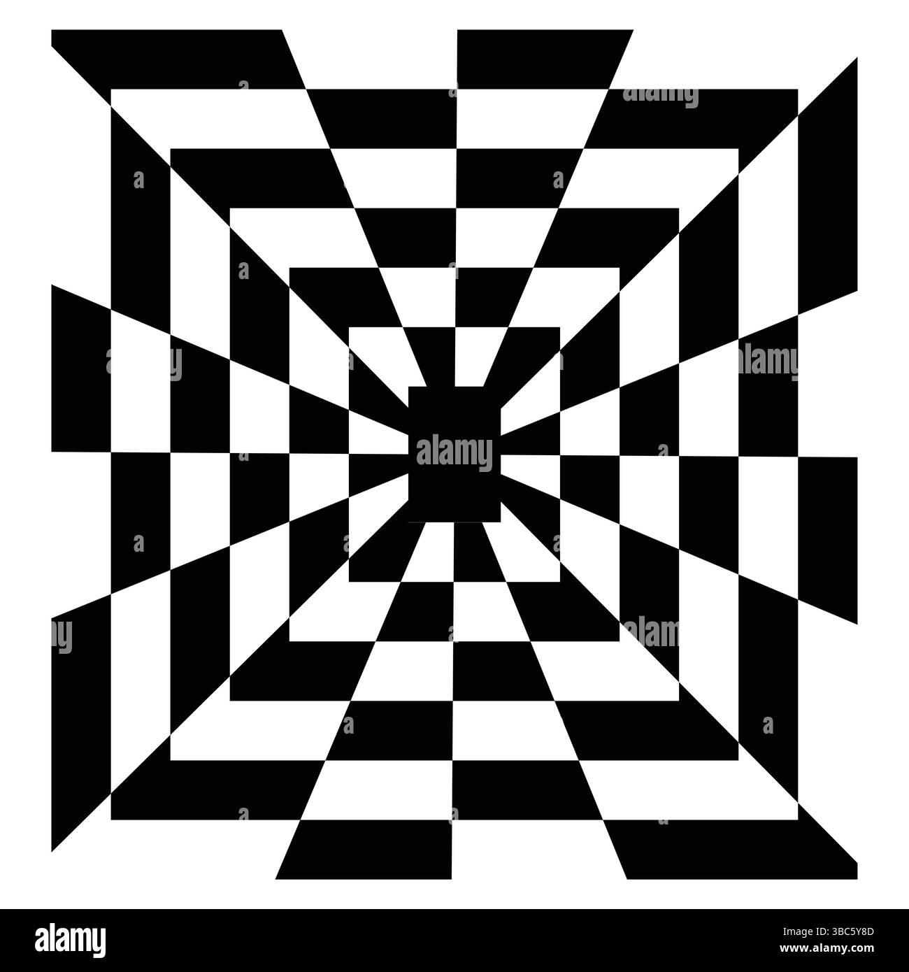 Auffälliges geometrisches Schwarz-weiß-Illusionsmuster mit 3D-Tunneleffekt. Ideal für Poster, Hintergründe, Albumcover, Textilien und digitales Design. Stock Vektor
