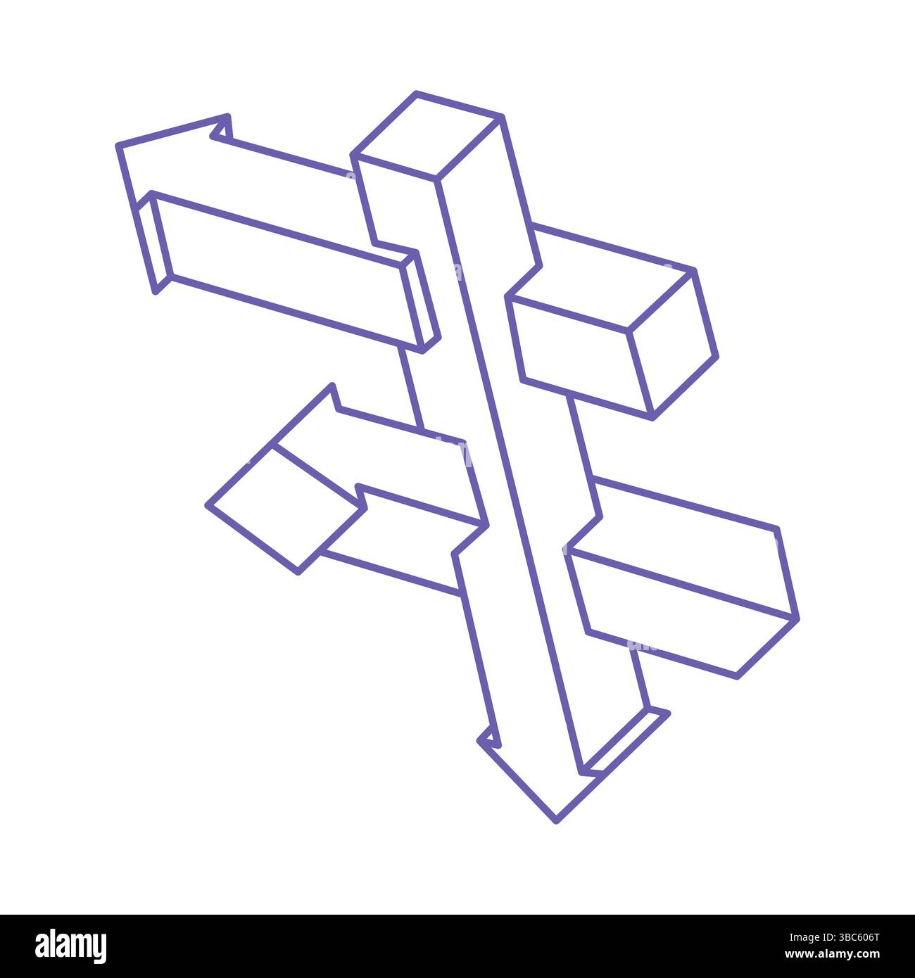 Unmögliche optische Täuschungsformen. Logo in trendiger 2022 Very Peri Farbe. Optische Kunstobjekte. Unmögliche Zahlen. Escher-STYLE. Geometrie-Tattoo. Stock Vektor