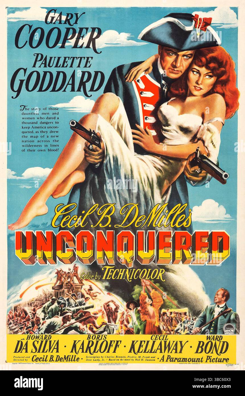 Cecil B. DeMille's Film Unbesiegter 1947 mit Gary Cooper und Paulette Goddard Poster Stockfoto
