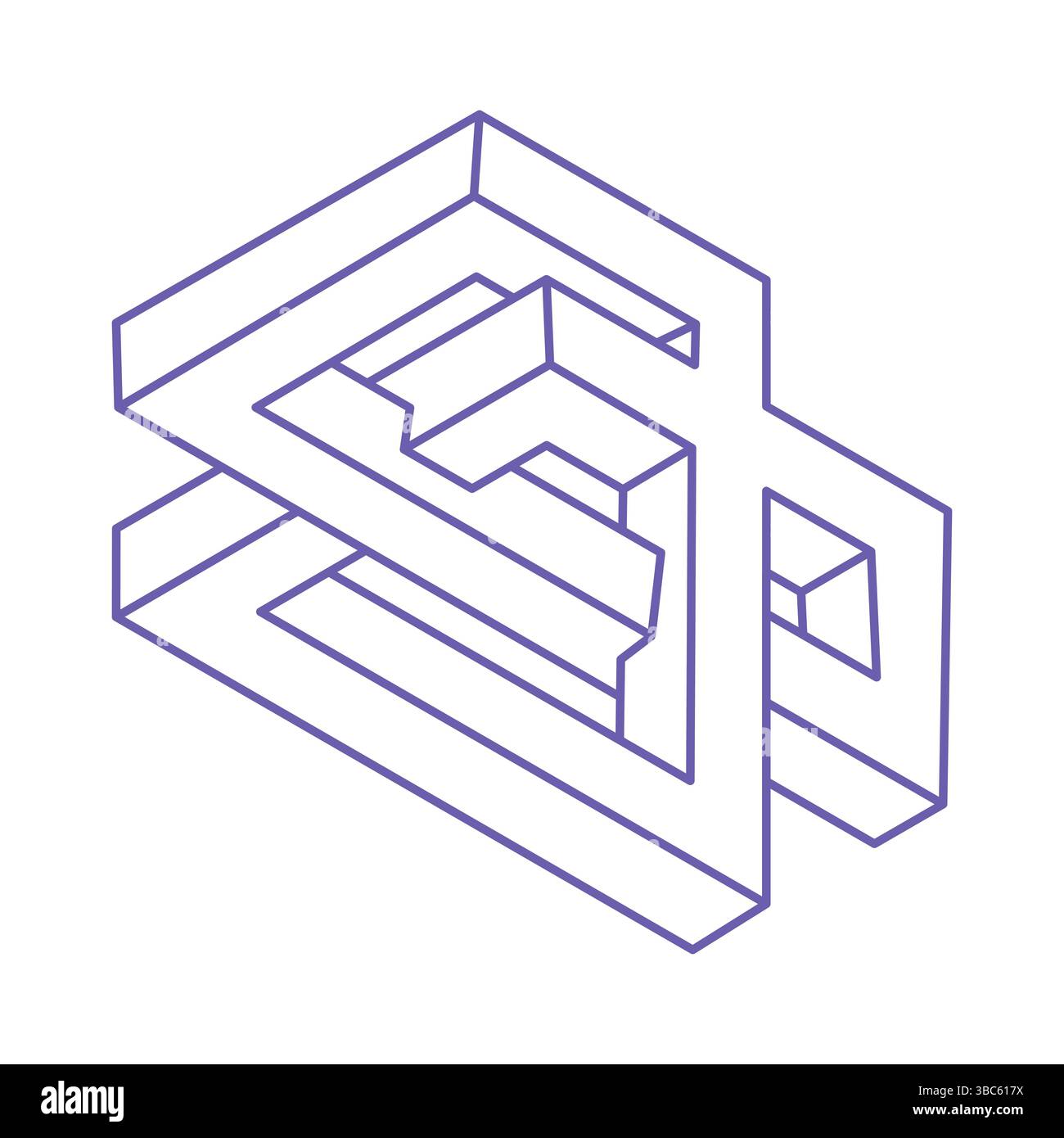 Unmögliche optische Täuschungsformen. Logo. Optische Kunstobjekte. Unmögliche Zahlen. Escher-STYLE. Geometrie. Stock Vektor