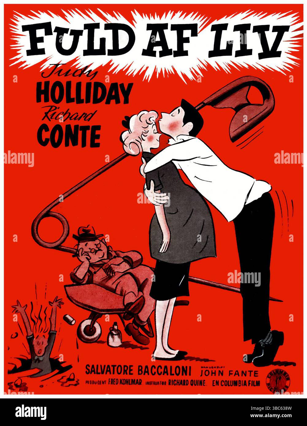 1956 dänisches Poster für Full of Life, US-amerikanisches Comedy-Drama von Richard Quine mit Judy Holliday und Richard Conte Stockfoto