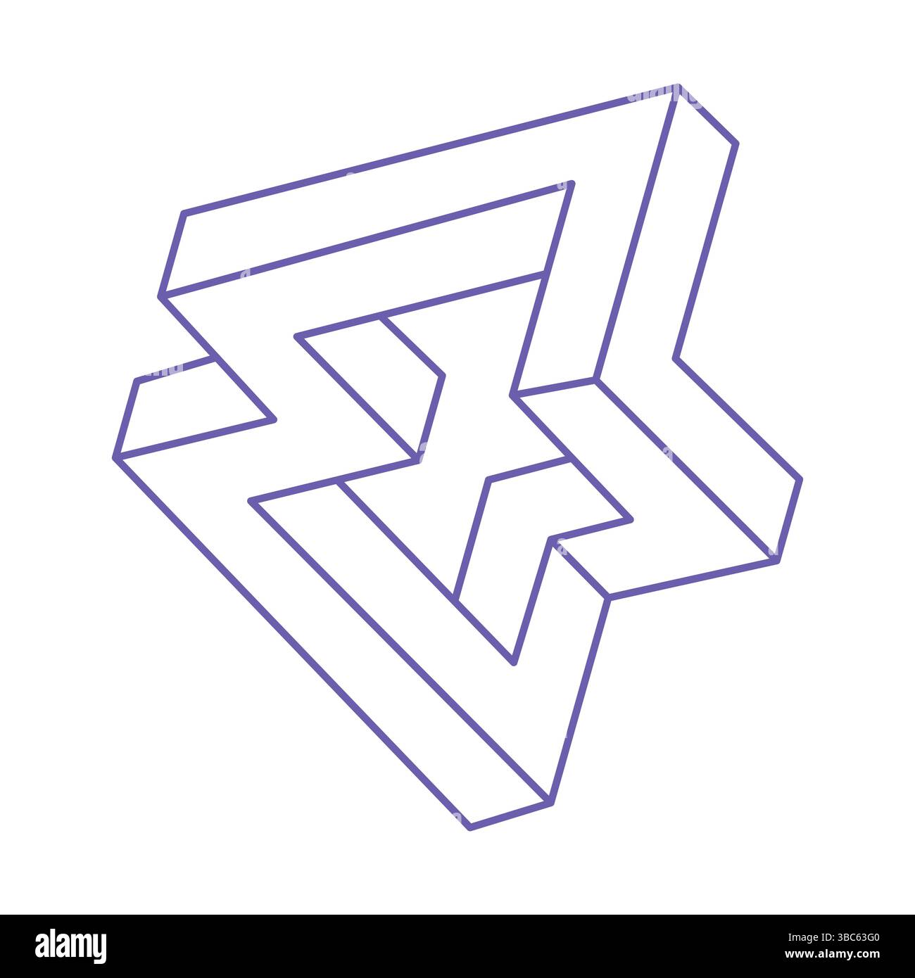 Unmögliche Formen. Logo. Sakrale Geometriefiguren. Optische Täuschung. Abstraktes ewiges geometrisches Objekt. Strichgrafik. Optische Kunst. Unmögliche Geometrie Stock Vektor