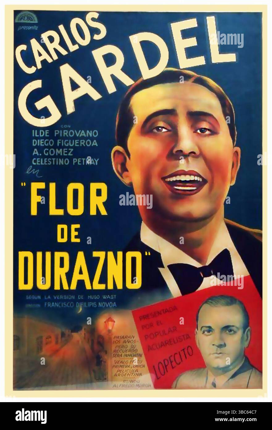 1917 Poster für den argentinischen Stummfilm Flor de Durazno („Pfirsichblüte“) mit Carlos Gardel Stockfoto