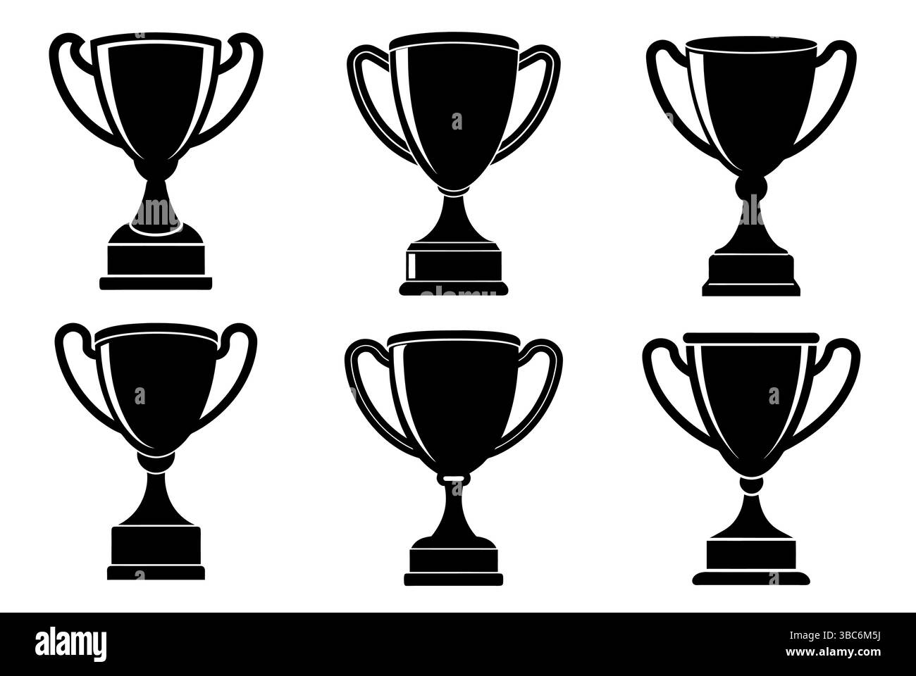 Eine Reihe von Trophäenbechern symbolisiert Leistung im Wettbewerb als Symbole für Sieg und Erfolg Stock Vektor