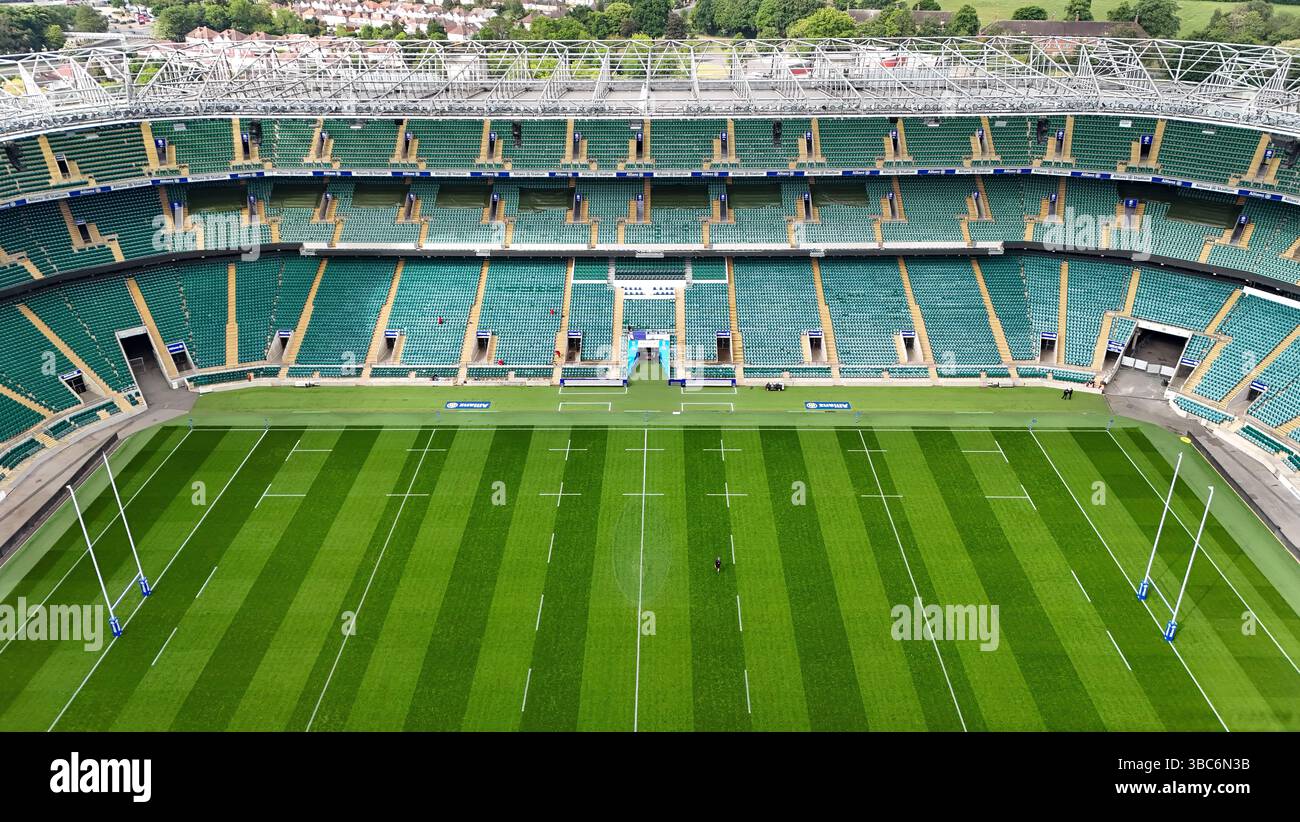 Ein Ariel-Blick auf das Spielfeld im Allianz Stadium, Twickenham Stockfoto