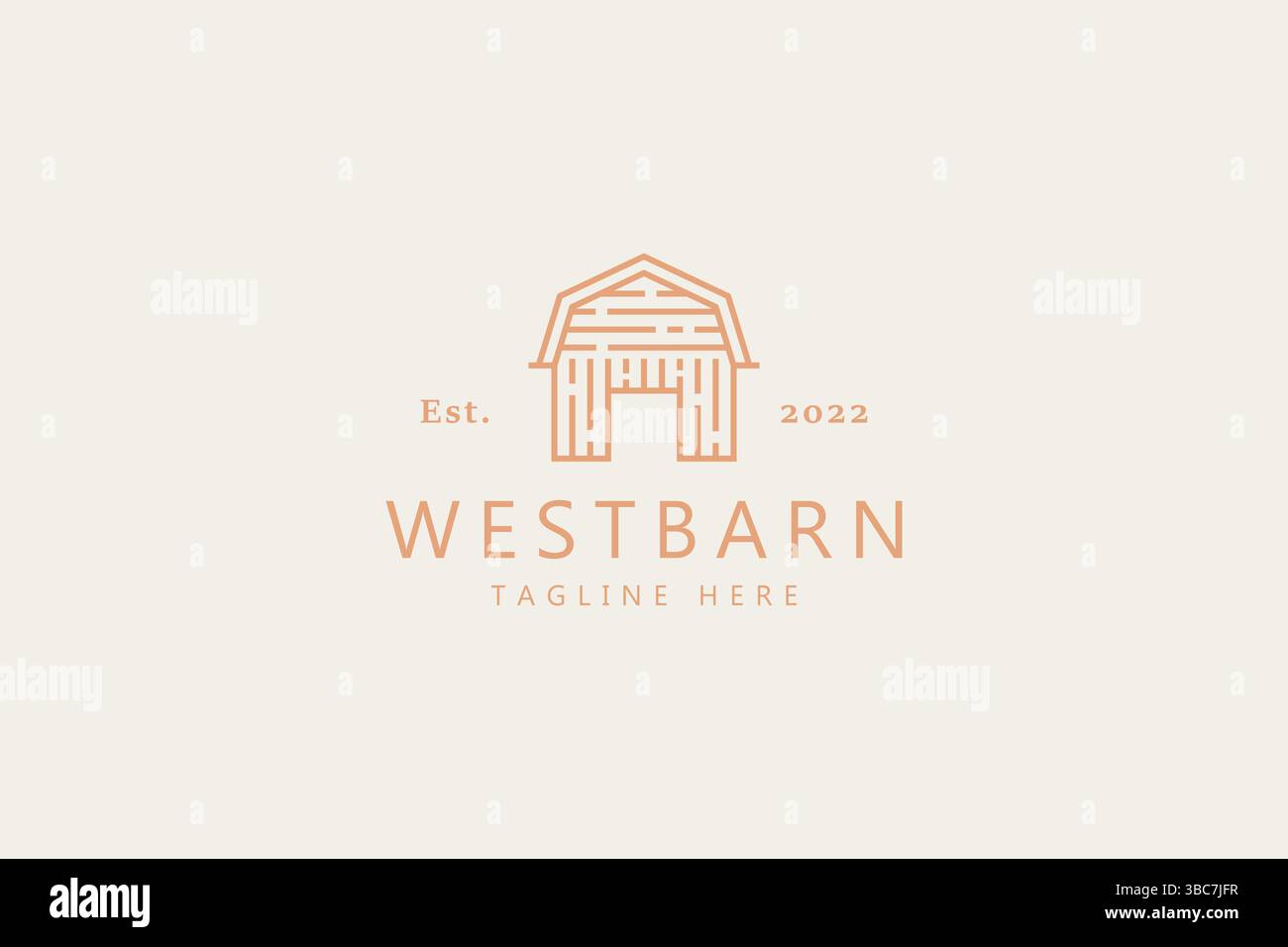 Holzscheune und Farm Logo Vorlage. Linienstil und minimalistisches Branding-Konzept. Stock Vektor