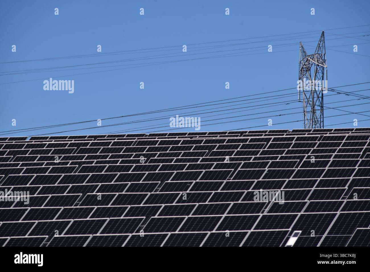 Solarparks und Infrastruktur in Lower Wonga im South Burnett District von Queensland, Australien. Der 500 ha große Betrieb erzeugt 438.000 MWh Re Stockfoto