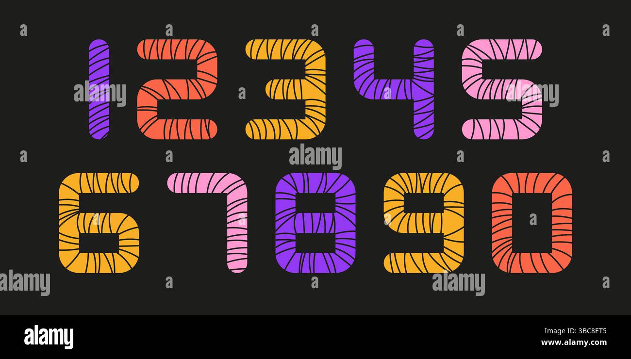 Farbenfrohe Zahl von 0 bis 9 Stock Vektor
